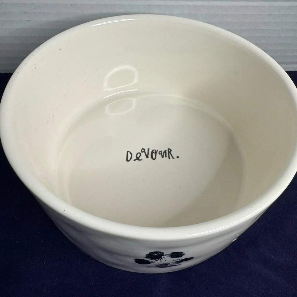 Rae Dunn Paw Print Devour Dimpled Large Dog Bowl Ceramic White Minimalist Rare
